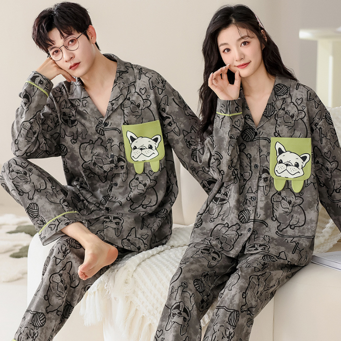 91家纺网 家纺一手货源 找家纺 洛兰沙 春秋季纯棉开衫长袖可外穿家居服情侣套装 710女