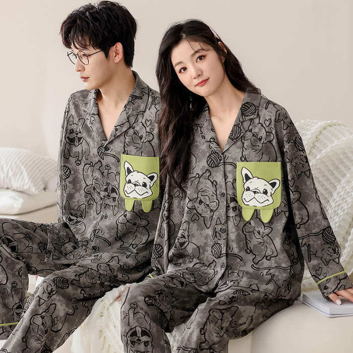 91家纺网 家纺一手货源 找家纺 洛兰沙 春秋季纯棉开衫长袖可外穿家居服情侣套装 710男