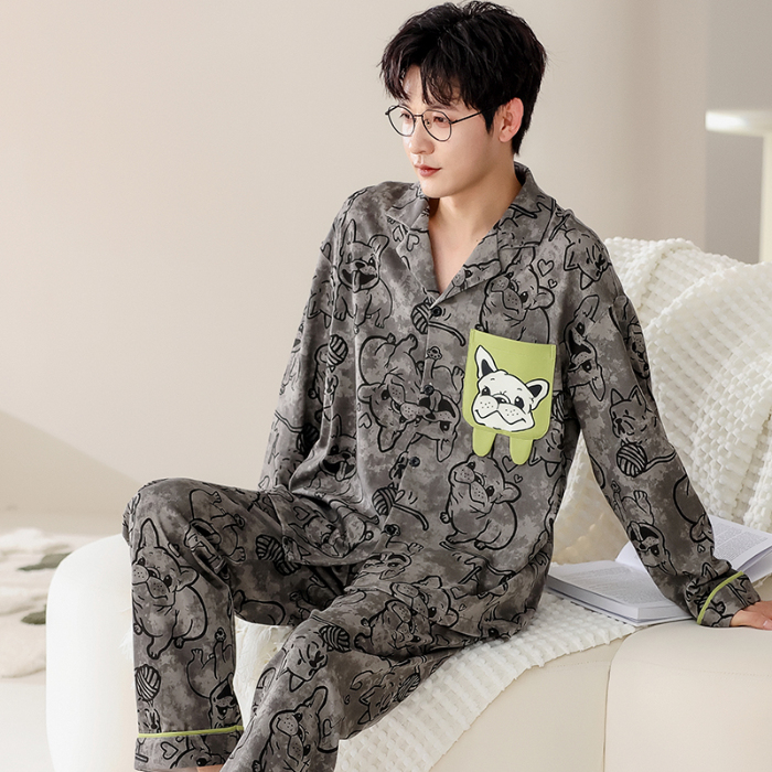 91家纺网 家纺一手货源 找家纺 洛兰沙 春秋季纯棉开衫长袖可外穿家居服情侣套装 710男