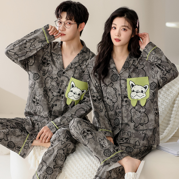 91家纺网 家纺一手货源 找家纺 洛兰沙 春秋季纯棉开衫长袖可外穿家居服情侣套装 710男