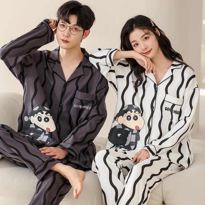 91家纺网 家纺一手货源 找家纺 洛兰沙 春秋季纯棉开衫长袖可外穿家居服情侣套装 714男