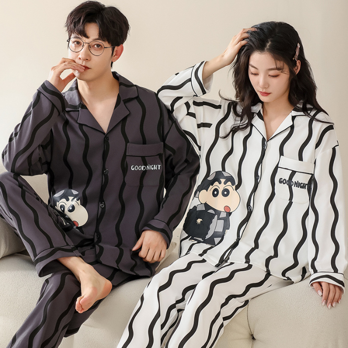 91家纺网 家纺一手货源 找家纺 洛兰沙 春秋季纯棉开衫长袖可外穿家居服情侣套装 714男