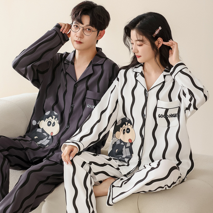 91家纺网 家纺一手货源 找家纺 洛兰沙 春秋季纯棉开衫长袖可外穿家居服情侣套装 714男