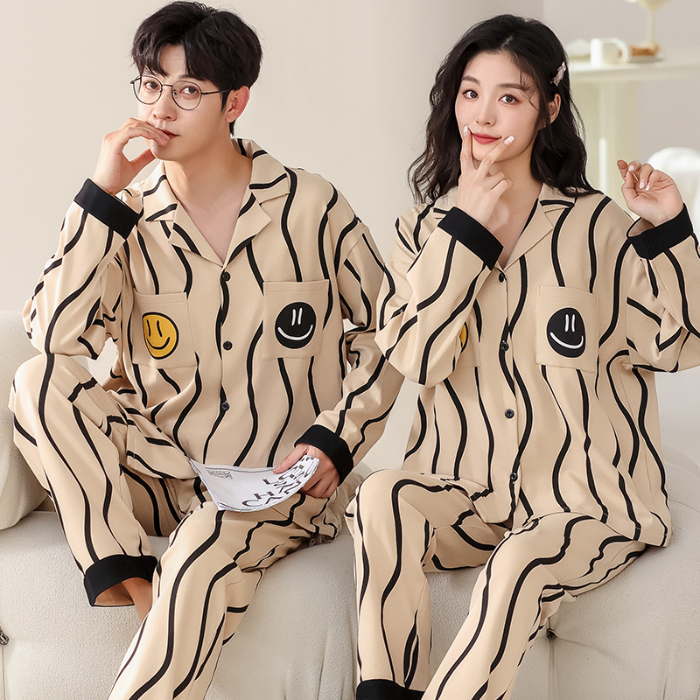 91家纺网 家纺一手货源 找家纺 洛兰沙 春秋季纯棉开衫长袖可外穿家居服情侣套装 715男