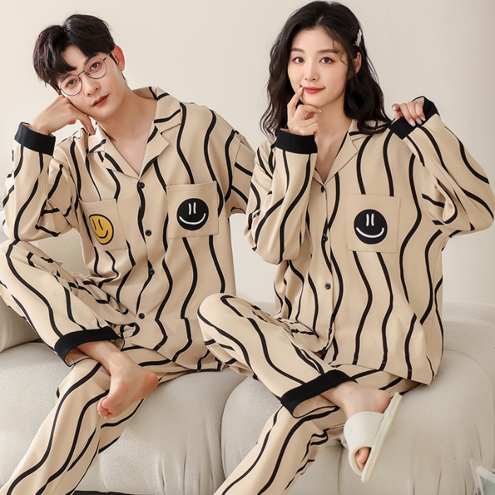 91家纺网 家纺一手货源 找家纺 洛兰沙 春秋季纯棉开衫长袖可外穿家居服情侣套装 715男