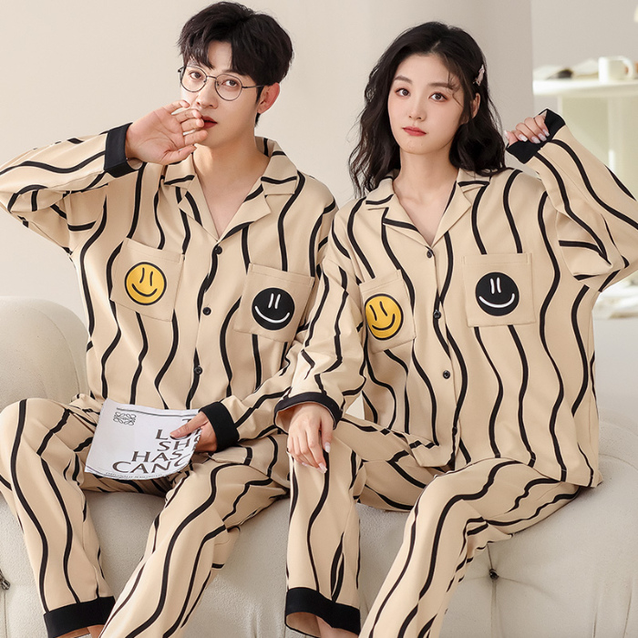 91家纺网 家纺一手货源 找家纺 洛兰沙 春秋季纯棉开衫长袖可外穿家居服情侣套装 715男