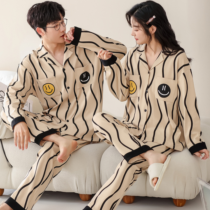 91家纺网 家纺一手货源 找家纺 洛兰沙 春秋季纯棉开衫长袖可外穿家居服情侣套装 715男