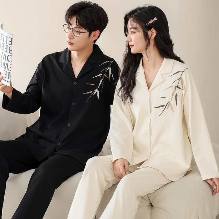 91家纺网 家纺一手货源 找家纺 洛兰沙 春秋季纯棉开衫长袖可外穿家居服情侣套装 717男