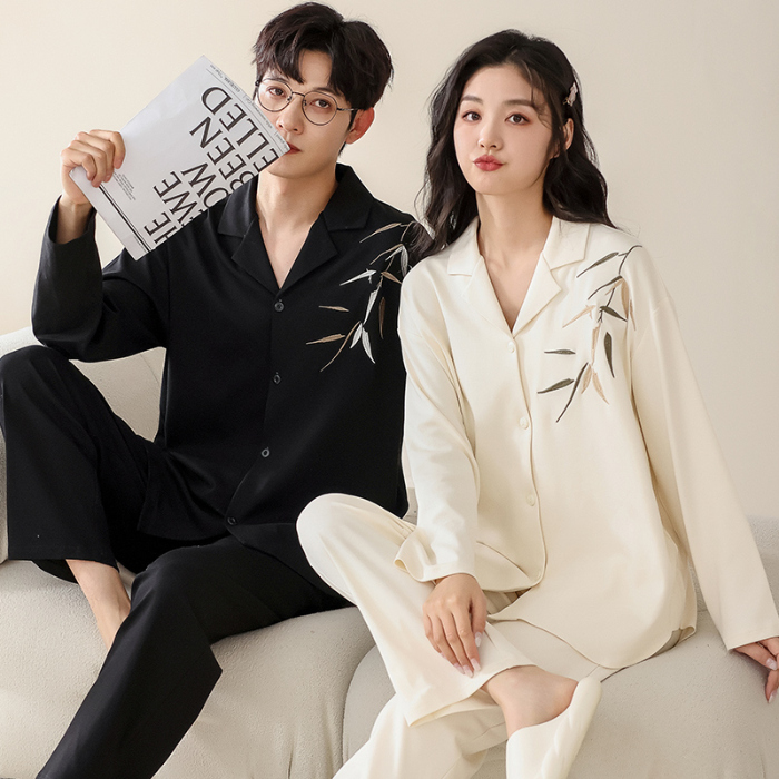 91家纺网 家纺一手货源 找家纺 洛兰沙 春秋季纯棉开衫长袖可外穿家居服情侣套装 717男