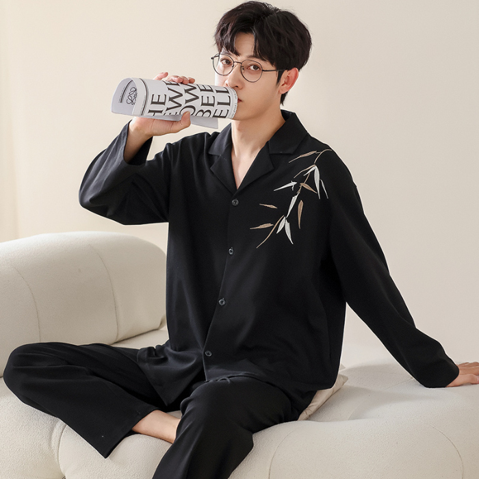 91家纺网 家纺一手货源 找家纺 洛兰沙 春秋季纯棉开衫长袖可外穿家居服情侣套装 717男