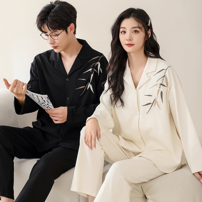 91家纺网 家纺一手货源 找家纺 洛兰沙 春秋季纯棉开衫长袖可外穿家居服情侣套装 717男