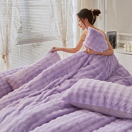 91家纺网 家纺一手货源 找家纺 2025兔兔绒七彩泡泡四件套渐变色彩纯色泡泡牛奶绒四件套