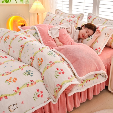 91家纺网 家纺一手货源 找家纺 （总）牵依 2025 直播爆款高克重加厚牛奶绒四件套法兰绒四件套珊瑚绒