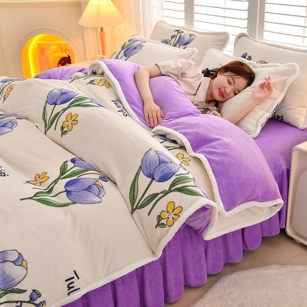 91家纺网 家纺一手货源 找家纺 （总）牵依 2025 直播爆款高克重加厚牛奶绒四件套法兰绒四件套珊瑚绒