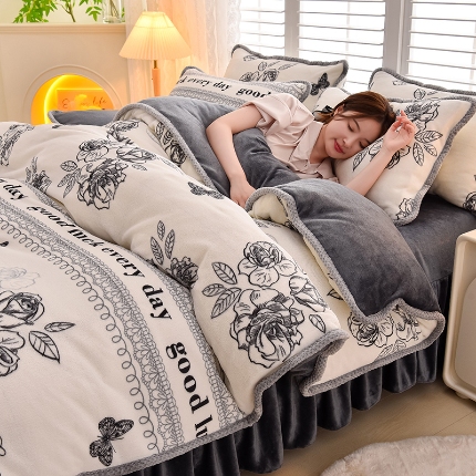 91家纺网 家纺一手货源 找家纺 （总）牵依 2025 直播爆款高克重加厚牛奶绒四件套法兰绒四件套珊瑚绒