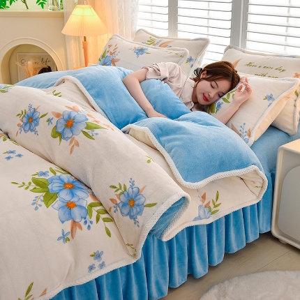 91家纺网 家纺一手货源 找家纺 （总）牵依 2025 直播爆款高克重加厚牛奶绒四件套法兰绒四件套珊瑚绒