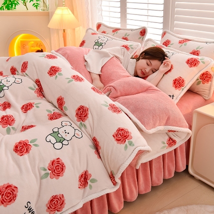 91家纺网 家纺一手货源 找家纺 （总）牵依 2025 直播爆款高克重加厚牛奶绒四件套法兰绒四件套珊瑚绒