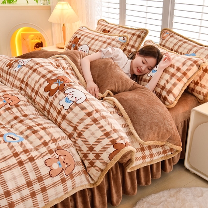 91家纺网 家纺一手货源 找家纺 （总）牵依 2025 直播爆款高克重加厚牛奶绒四件套法兰绒四件套珊瑚绒