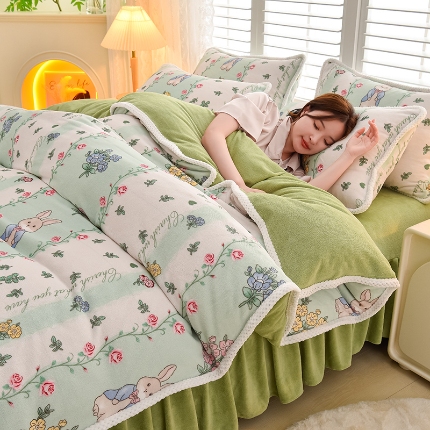 91家纺网 家纺一手货源 找家纺 （总）牵依 2025 直播爆款高克重加厚牛奶绒四件套法兰绒四件套珊瑚绒