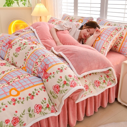 91家纺网 家纺一手货源 找家纺 （总）牵依 2025 直播爆款高克重加厚牛奶绒四件套法兰绒四件套珊瑚绒