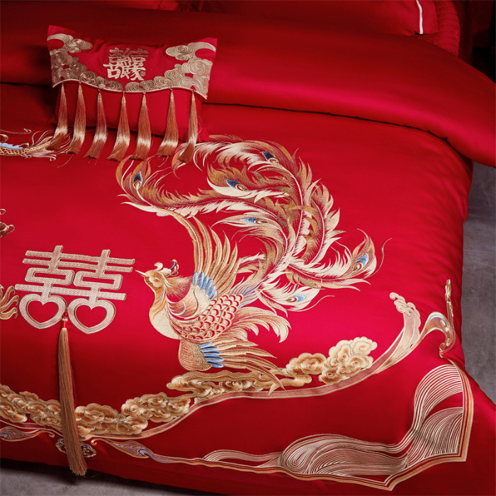 91家纺网 家纺一手货源 找家纺 宏羽纺家纺 2024新款13372纯棉婚庆套件系列 我心永恒