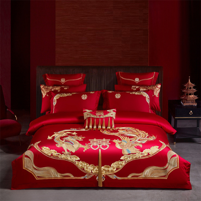 91家纺网 家纺一手货源 找家纺 宏羽纺家纺 2024新款13372纯棉婚庆套件系列 我心永恒