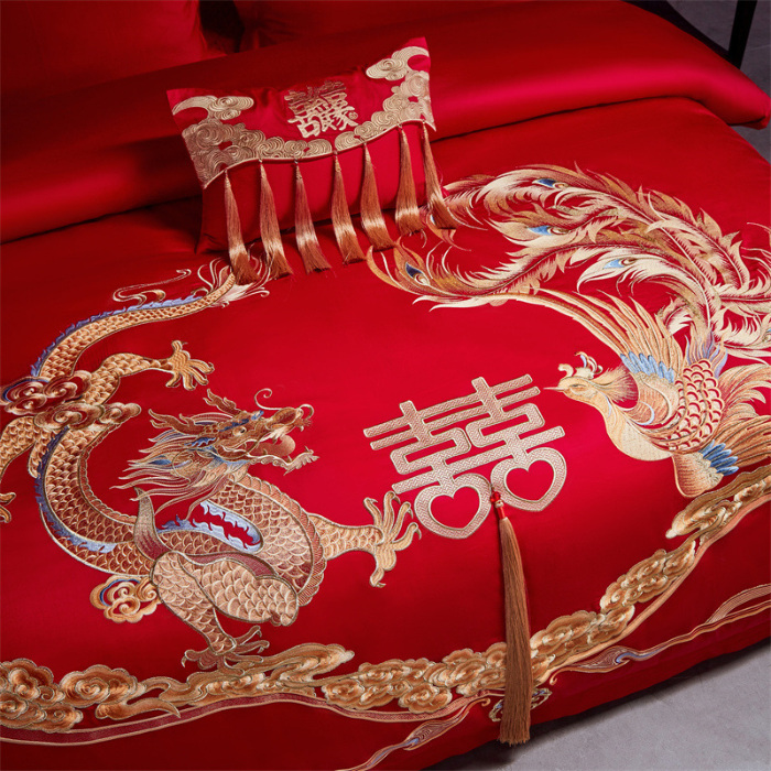 91家纺网 家纺一手货源 找家纺 宏羽纺家纺 2024新款13372纯棉婚庆套件系列 我心永恒