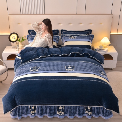 91家纺网 家纺一手货源 找家纺 静缘分 2025新款230克特厚8.5斤牛奶绒金貂绒床裙款保暖四件套-前程似锦