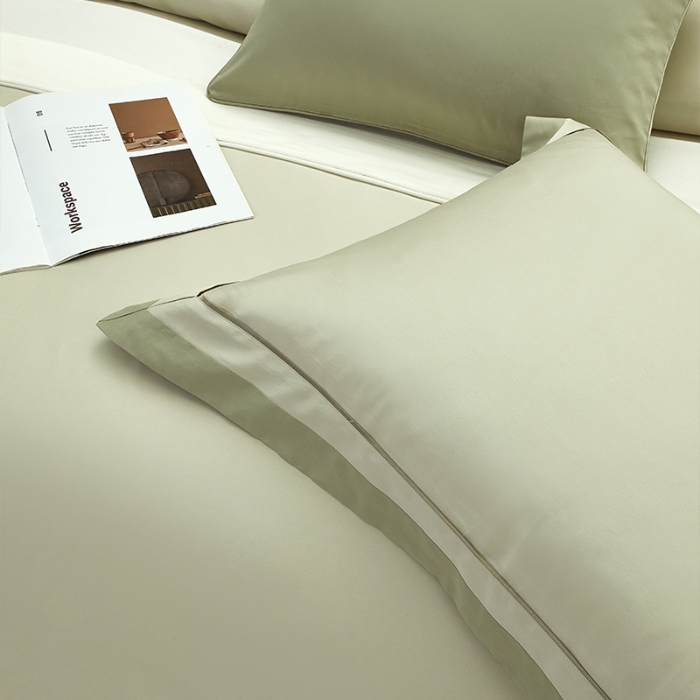 91家纺网 家纺一手货源 找家纺 【2024更新】100支100S全棉太妃缎纯色拼色四件套可选多件套可定制 典雅·绿