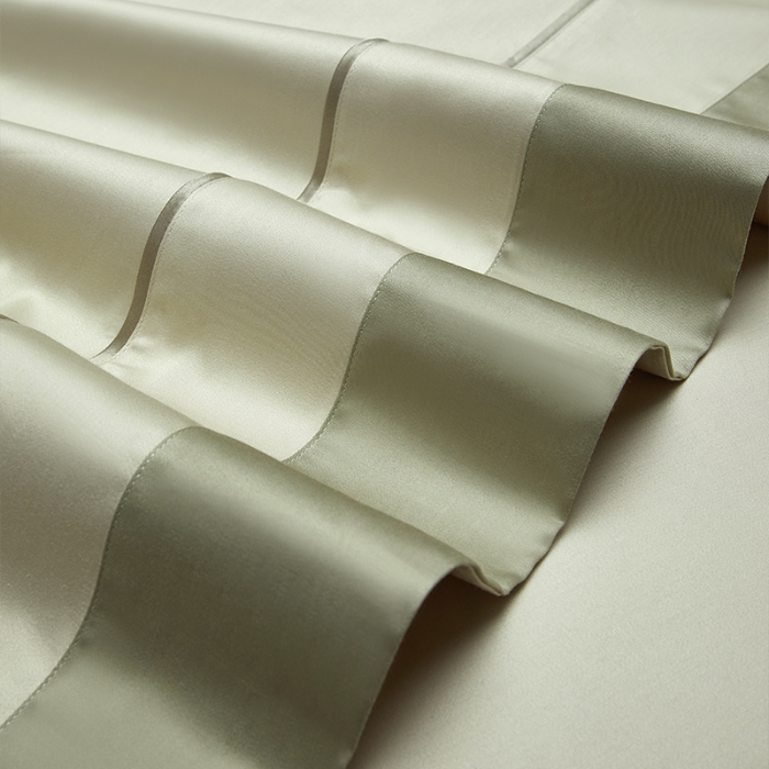 91家纺网 家纺一手货源 找家纺 【2024更新】100支100S全棉太妃缎纯色拼色四件套可选多件套可定制 典雅·绿