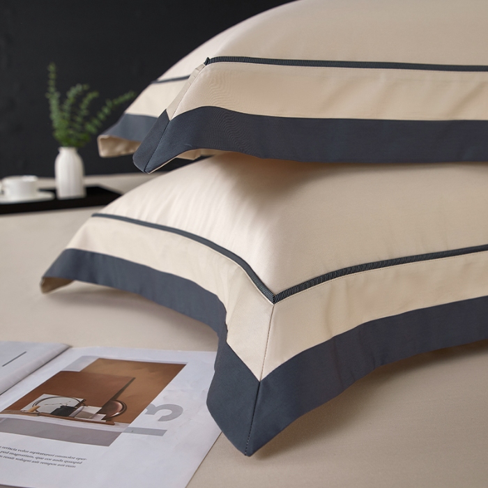 91家纺网 家纺一手货源 找家纺 【2024更新】100支100S全棉太妃缎纯色拼色四件套可选多件套可定制 典雅·驼