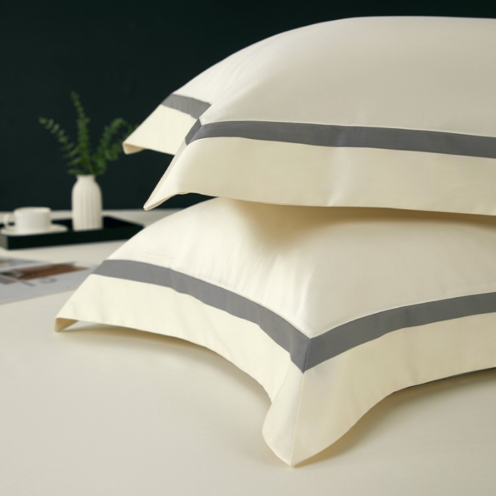 91家纺网 家纺一手货源 找家纺 【2024更新】100支100S全棉太妃缎纯色拼色四件套可选多件套可定制 格调·米黄