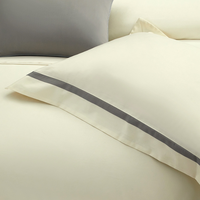 91家纺网 家纺一手货源 找家纺 【2024更新】100支100S全棉太妃缎纯色拼色四件套可选多件套可定制 格调·米黄