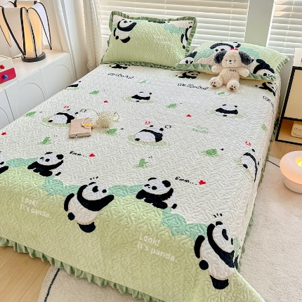 91家纺网 家纺一手货源 找家纺 （总）岚吉家纺 2025新款牛奶绒小花边床盖三件套