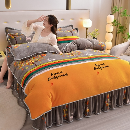 91家纺网 家纺一手货源 找家纺 （总）橘姿 2025新款8-9斤床裙款牛奶绒四件套金貂绒法兰绒宝宝绒