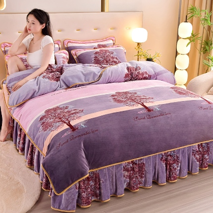 91家纺网 家纺一手货源 找家纺 （总）橘姿 2025新款8-9斤床裙款牛奶绒四件套金貂绒法兰绒宝宝绒