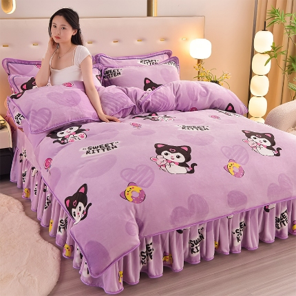 91家纺网 家纺一手货源 找家纺 （总）橘姿 2025新款8-9斤床裙款牛奶绒四件套金貂绒法兰绒宝宝绒