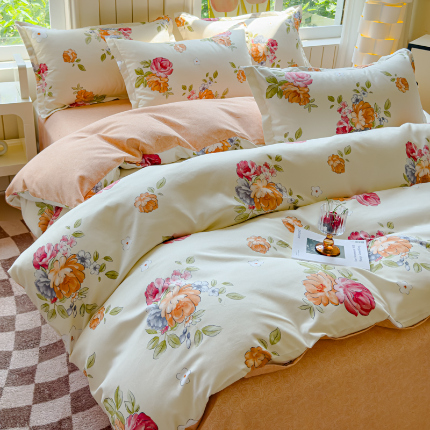 91家纺网 家纺一手货源 找家纺 佑佳家纺 2024新款140克磨毛印花植物羊绒单被套磨毛四件套 爱觅语