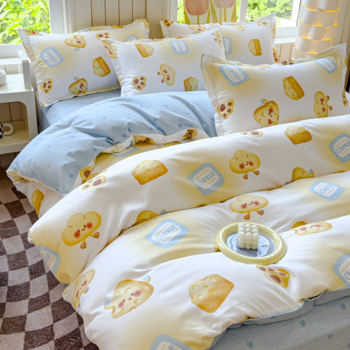 91家纺网 家纺一手货源 找家纺 佑佳家纺 2024新款140克磨毛印花植物羊绒单被套磨毛四件套 午后甜点