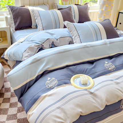 91家纺网 家纺一手货源 找家纺 佑佳家纺 2024新款140克磨毛印花植物羊绒单被套磨毛四件套 格兰