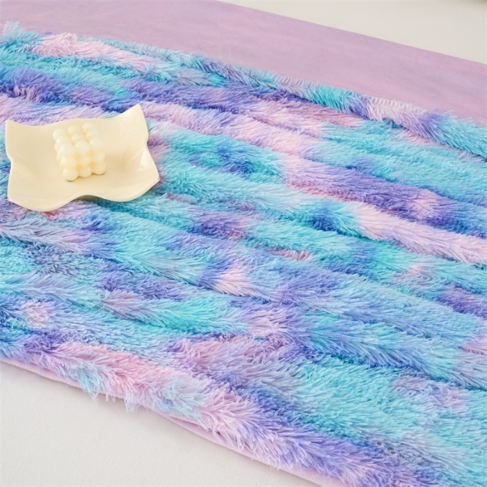 91家纺网 家纺一手货源 找家纺 品尚嘉 水貂绒毛毯长毛绒法莱绒双层跨境外贸毯子-扎染系 扎染-兰彩虹