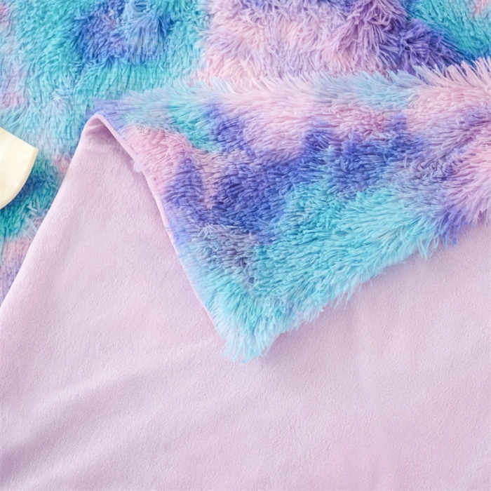 91家纺网 家纺一手货源 找家纺 品尚嘉 水貂绒毛毯长毛绒法莱绒双层跨境外贸毯子-扎染系 扎染-兰彩虹