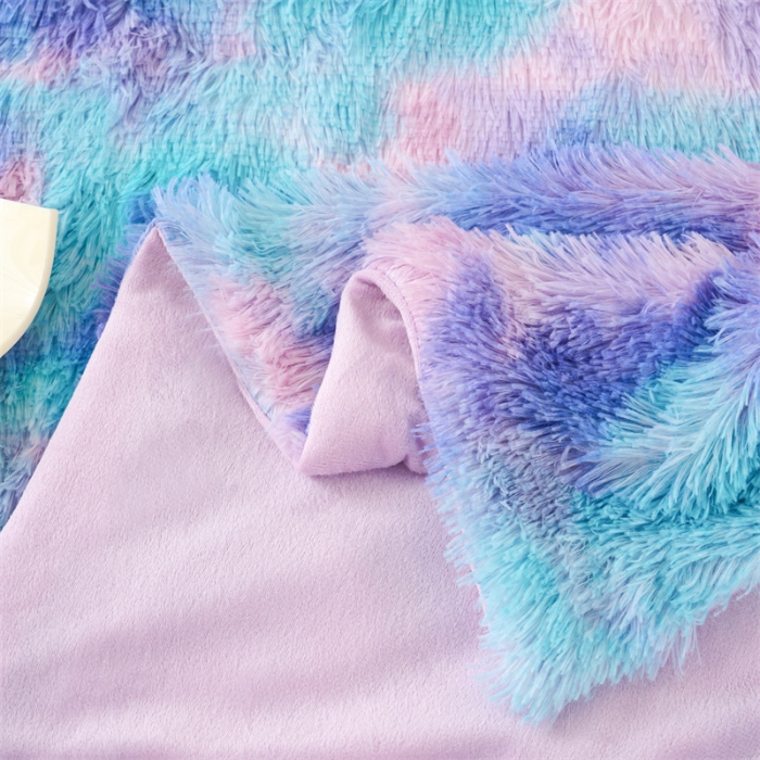 91家纺网 家纺一手货源 找家纺 品尚嘉 水貂绒毛毯长毛绒法莱绒双层跨境外贸毯子-扎染系 扎染-兰彩虹