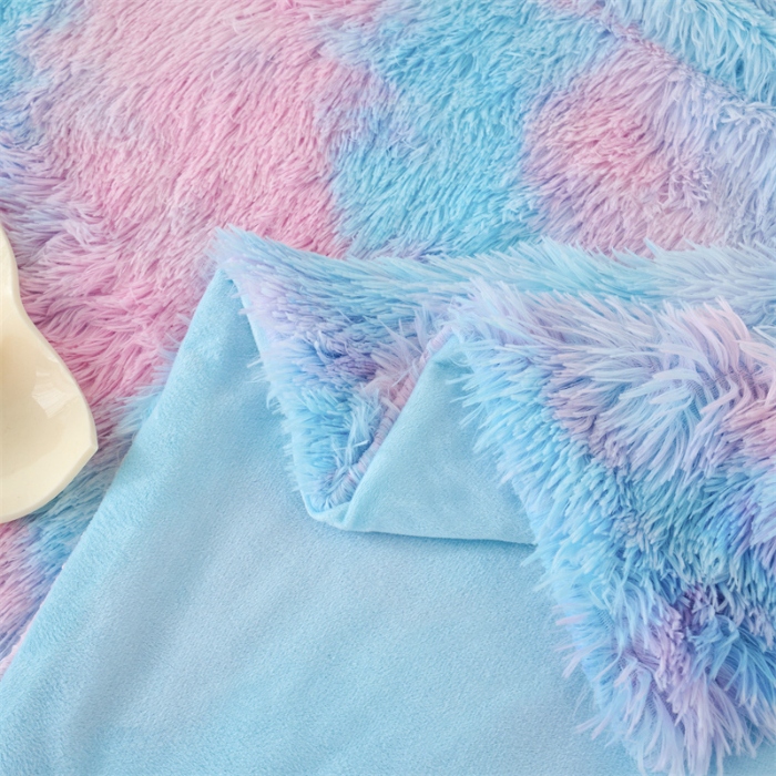 91家纺网 家纺一手货源 找家纺 品尚嘉 水貂绒毛毯长毛绒法莱绒双层跨境外贸毯子-扎染系 扎染-水蓝粉