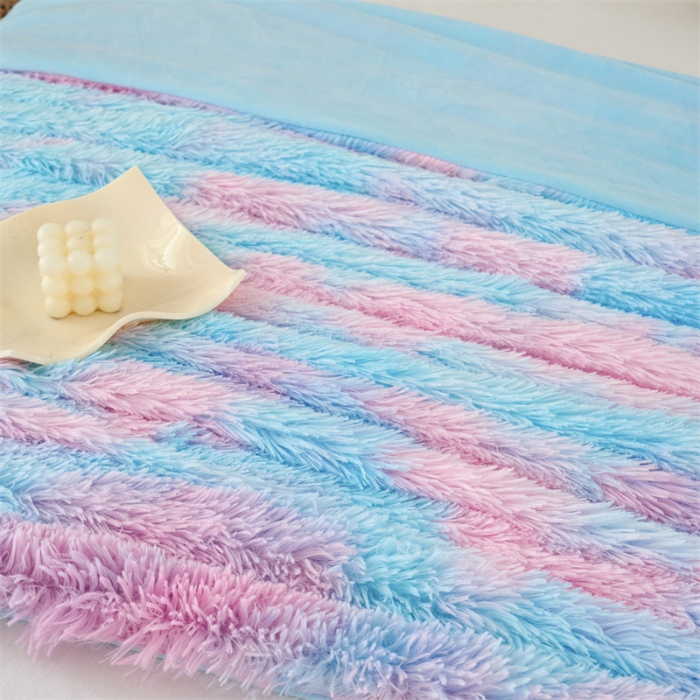 91家纺网 家纺一手货源 找家纺 品尚嘉 水貂绒毛毯长毛绒法莱绒双层跨境外贸毯子-扎染系 扎染-水蓝粉