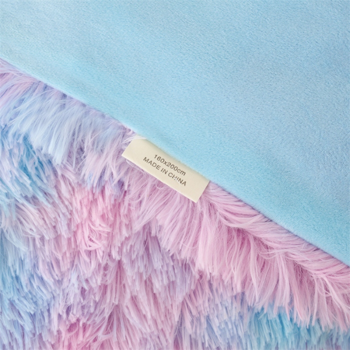91家纺网 家纺一手货源 找家纺 品尚嘉 水貂绒毛毯长毛绒法莱绒双层跨境外贸毯子-扎染系 扎染-水蓝粉