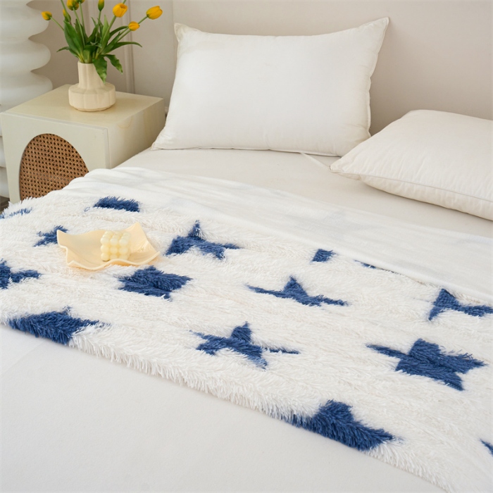91家纺网 家纺一手货源 找家纺 品尚嘉 水貂绒毛毯长毛绒法莱绒双层跨境外贸毯子-扎染系 扎染-五星