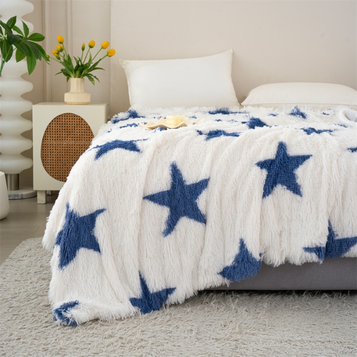 91家纺网 家纺一手货源 找家纺 品尚嘉 水貂绒毛毯长毛绒法莱绒双层跨境外贸毯子-扎染系 扎染-五星