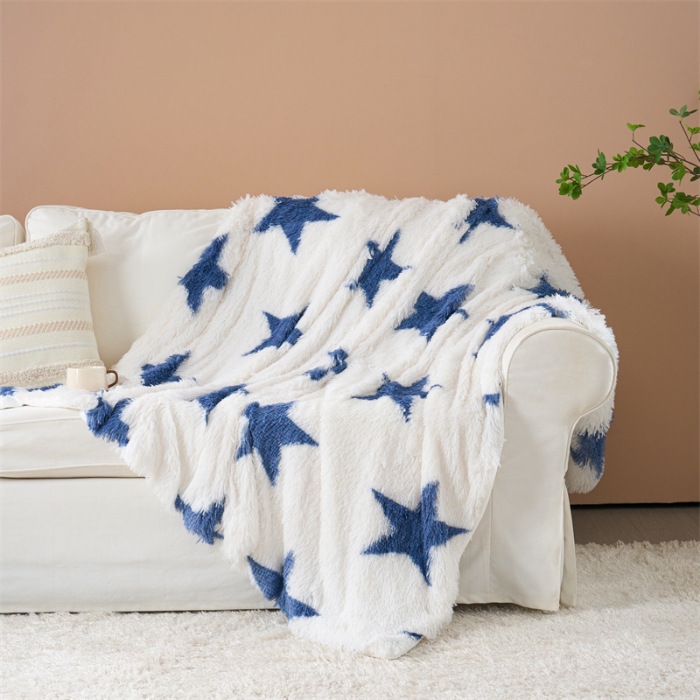 91家纺网 家纺一手货源 找家纺 品尚嘉 水貂绒毛毯长毛绒法莱绒双层跨境外贸毯子-扎染系 扎染-五星