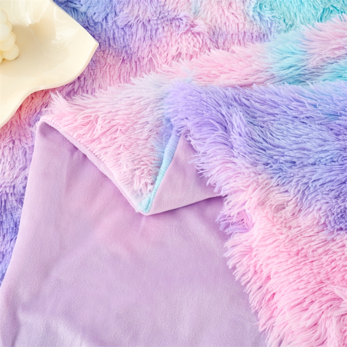 91家纺网 家纺一手货源 找家纺 品尚嘉 水貂绒毛毯长毛绒法莱绒双层跨境外贸毯子-扎染系 扎染-香芋紫